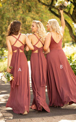 Mismatched Long Bridesmaid Dresses, Satin Top Chiffon Bridesmaid Dresses, Affordable 2022 Bridesmaid Dresses