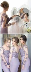 Long Sleeves Lace Bridesmaid Dresses, Mermaid Wedding Guest Dresses, Bridesmaid Dresses