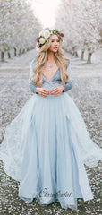 Long Sleeves V-neck Wedding Dresses, A-line Wedding Dresses