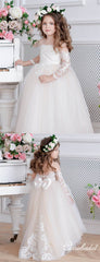 Long Sleeves Lace Tulle Flower Girl Dresses