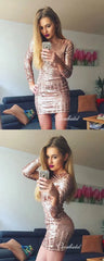 Long Sleeves Sequins Homecoming Dresses, Short Prom Dresses