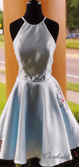 Halter Satin A-line Homecoming Dresses . Short Party Prom Dresses
