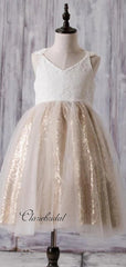 Lace Flower Girl Dresses, Sequins Flower Girl Dresses