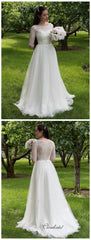 Mid Sleeves Lace Wedding Dresses, Tulle A-line Wedding Dresses