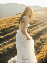 Long Sleeves Appliques Wedding Dresses, Elegant A-line Wedding Dresses