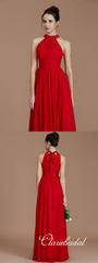 Lovely A-line Red Chiffon Side Slit Long Bridesmaid Dresses
