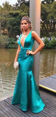 2020 Simple Long Prom Dresses, Deep V-neck Prom Dresses, Mermaid Prom Dresses