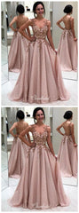 Luxury Beaded Long Prom Dresses, Lace A-line Popular Prom Dresses