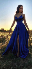 High Slit A-line Prom Dresses, Simple Prom Dresses, Cheap Long Prom Dresses