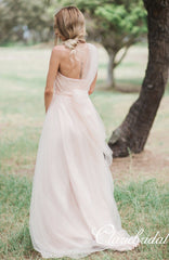 Lovely Pale Pink Tulle Long Bridesmaid Dresses, Wedding Guest Dresses