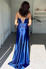 Deep V-neck Royal Blue Prom Dresses, Mermaid Satin Prom Dresses, Long Prom Dresses, Newest Prom Dresses