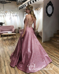 Lovely Pink Shemmering Fabric Long Prom Dresses, Sparkle Prom Dresses, 2020 Prom Dresses