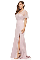 Navy Blue Short Sleeves Mermaid Prom Dresses, Long Bridesmaid Dresses, Wedding Guest Dresses