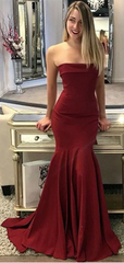 Mermaid Strapless Sweep Train Prom Dresses Long, Jersey Trumpet 2021 Prom Dresses