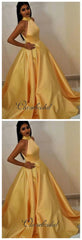 High Neck Yellow Prom Gowns, A-line Prom Dresses, Popular Prom Dresses