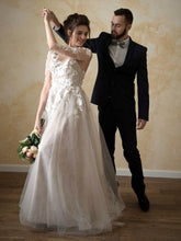 3/4 Sleeves Lace Tulle Wedding Dresses, Country Wedding Dresses, Long Wedding Dresses
