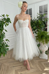 Ivory Hearty Prom Dresses, Spaghetti A-line Prom Dresses, Ankle Length Prom Dresses, 2022 Prom Dresses