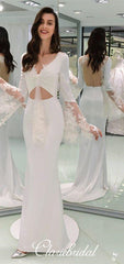 Long Mermaid Boho Long Wedding Dresses, Lace Wedding Dresses