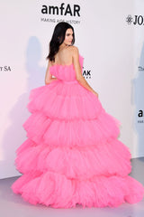Kendall Jenner Inspired Hot Pink Tulle Prom Dresses, Detachable Tulle Skirt Prom Dresses, Long Prom Dresses, 2021 Prom Dresses