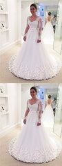 Long Sleeves V-neck Long Sleeves Lace Tulle Wedding Dresses