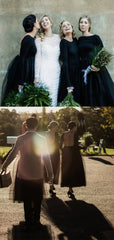 Long Sleeves Black Jersey Top Tulle Skirt Bridesmaid Dresses
