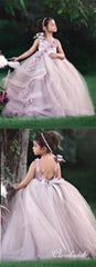Lovely Long Tulle Satin Appliques Beaded Flower Girl Dresses