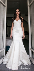Long Mermaid Lace Satin Ivroy Wedding Dresses