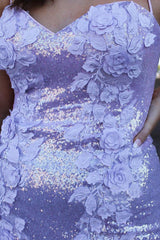 High Side Slit Appliques Long Prom Dresses, Sequins Popular 2021 Newest Prom Dresses