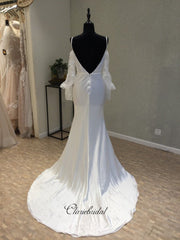 Long Sleeves Cheap Spaghetti Strap Mermaid Sexy Backless Wedding Dresses