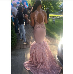 Long Mermaid 3D Satin Flower Prom Dresses, Lace Beaded Prom Dresses, Long Prom Dresses