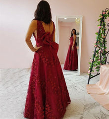 2020 V-neck Lace Long Prom Dresses, Elegant Prom Dresses, New Fashion Prom Dresses