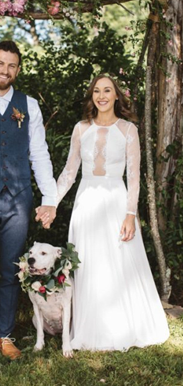 Long Sleeves Lace Wedding Dresses, Sexy A-line Wedding Dresses
