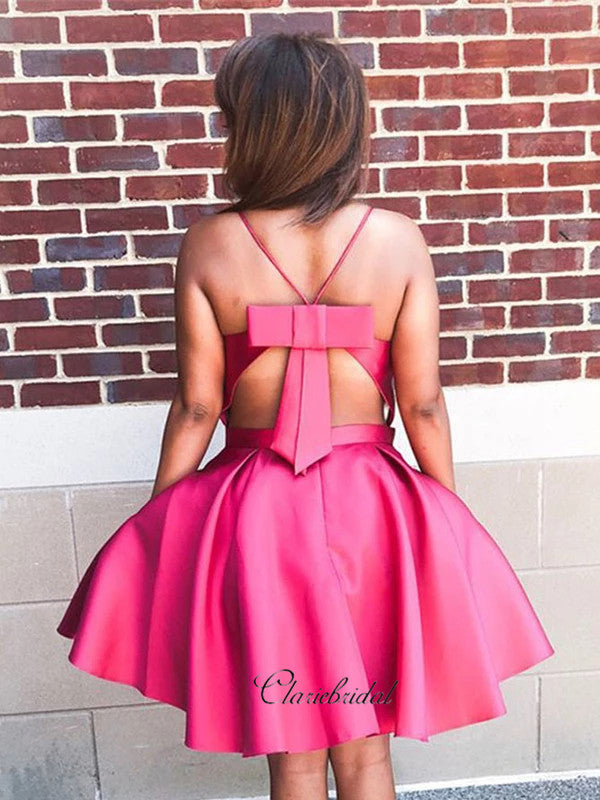 A-line Satin Short Prom Dresses, Straps Homecoming Dresses