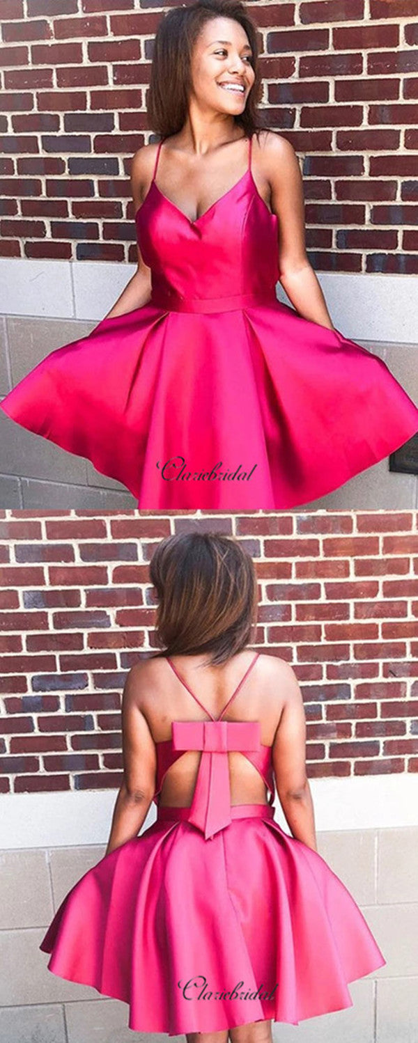 A-line Satin Short Prom Dresses, Straps Homecoming Dresses