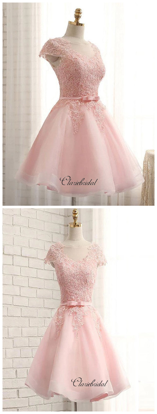 Cap Sleeves Lace Homecoming Dresses, Elegant Short Prom Dresses