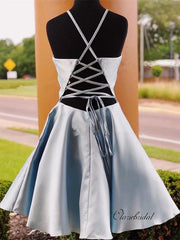 Halter Satin A-line Homecoming Dresses . Short Party Prom Dresses
