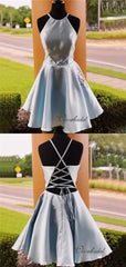 Halter Satin A-line Homecoming Dresses . Short Party Prom Dresses