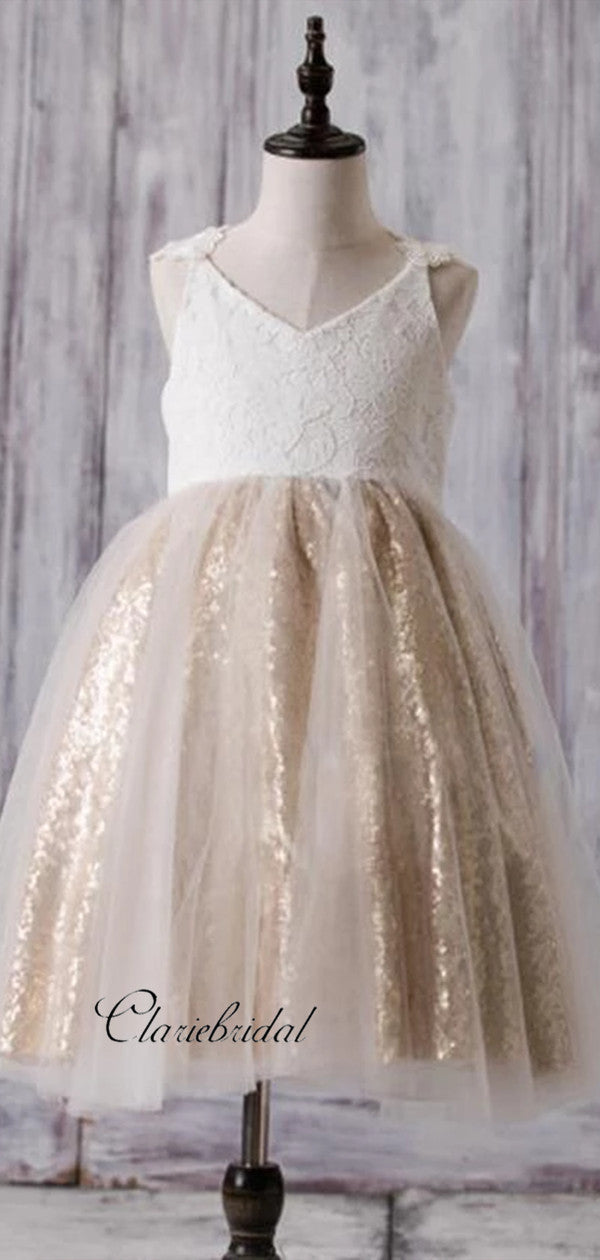 Lace Flower Girl Dresses, Sequins Flower Girl Dresses