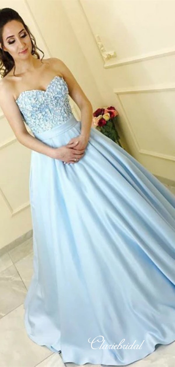 A-line Strapless Evening Party Prom Dresses, Lace Prom Dresses, 2020 Prom Dresses