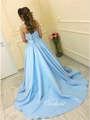 A-line Strapless Evening Party Prom Dresses, Lace Prom Dresses, 2020 Prom Dresses