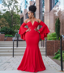 Mermaid Design Red Prom Dresses, Off Shoulder Long Prom Dresses, Newest 2023 Prom Dresses