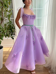 2025 Tulle Newest Long Prom Dresses, Appliques Elegant Girl Graduation Party Dresses