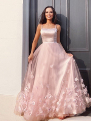 A-line Straps Newest Long Prom Dresses, Elegant Appliques Party Dresses, Wedding Dresses