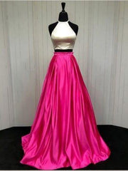 Halter Two Pieces Long Prom Dresses, Simple A-line Prom Dresses, Long Prom Dresses