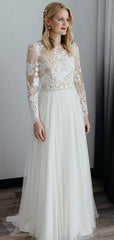 Long Sleeves Popular Lace Wedding Dresses, Fashion Simple Wedding Dresses