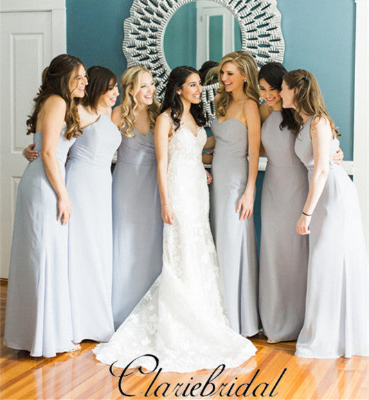 Mismatched Dusty Blue Long Bridesmaid Dresses, Popular Bridesmaid Dresses