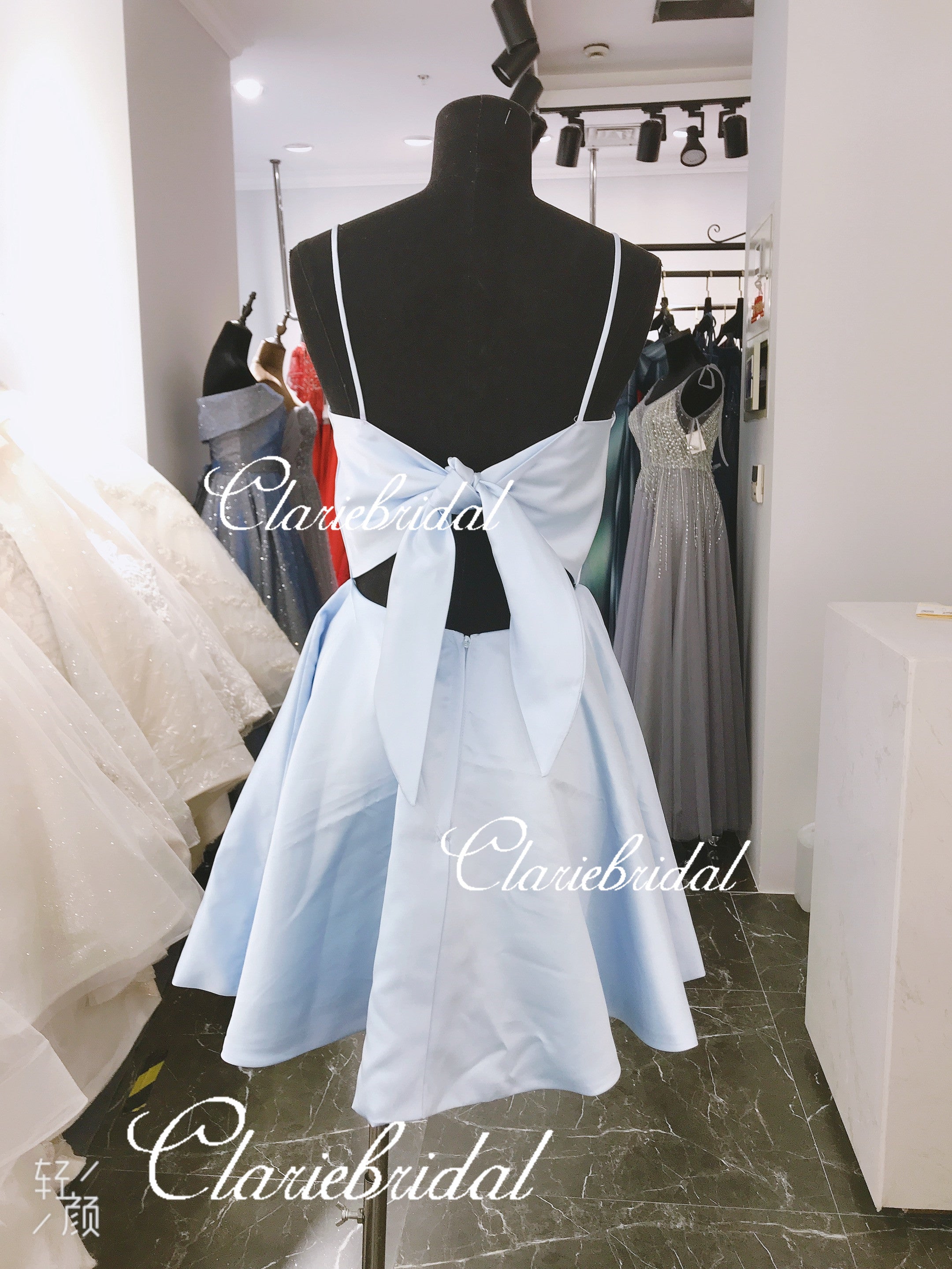 Feedback for Simple Blue Satin Short Prom Dresses