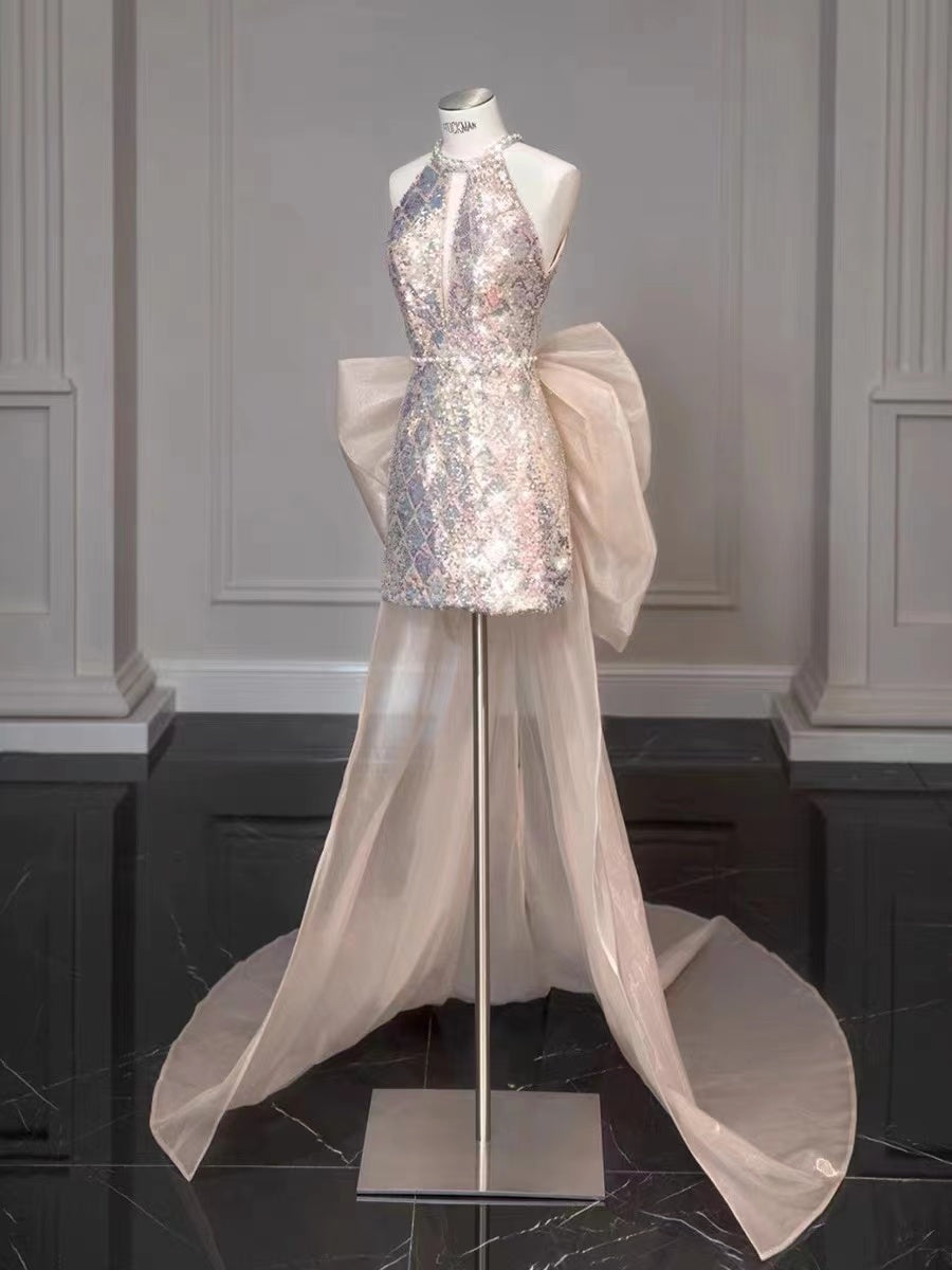 2 Pieces Shiny Sequin Organza Prom Dresses, Newest Long Prom Dresses, Detachable Prom Dresses, 2022 Prom Dresses