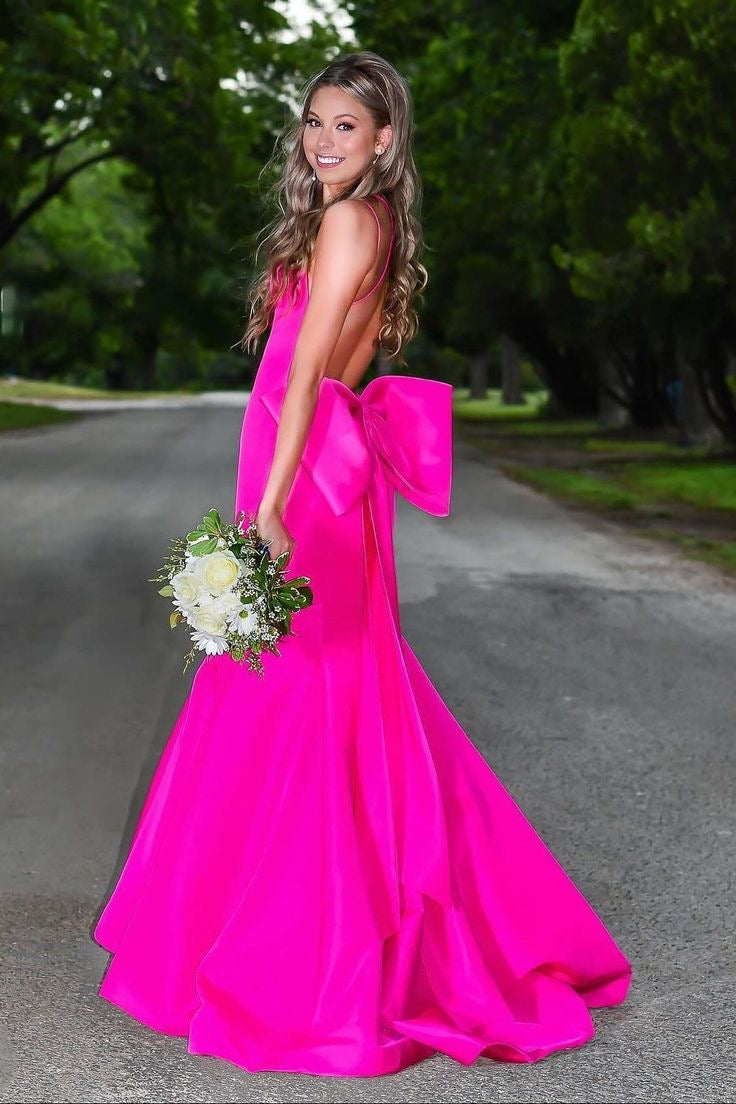Hot Pink Newest Long Prom Dresses, Mermaid Wedding Bridesmaid Dresses, Fashion Bridal Gowns