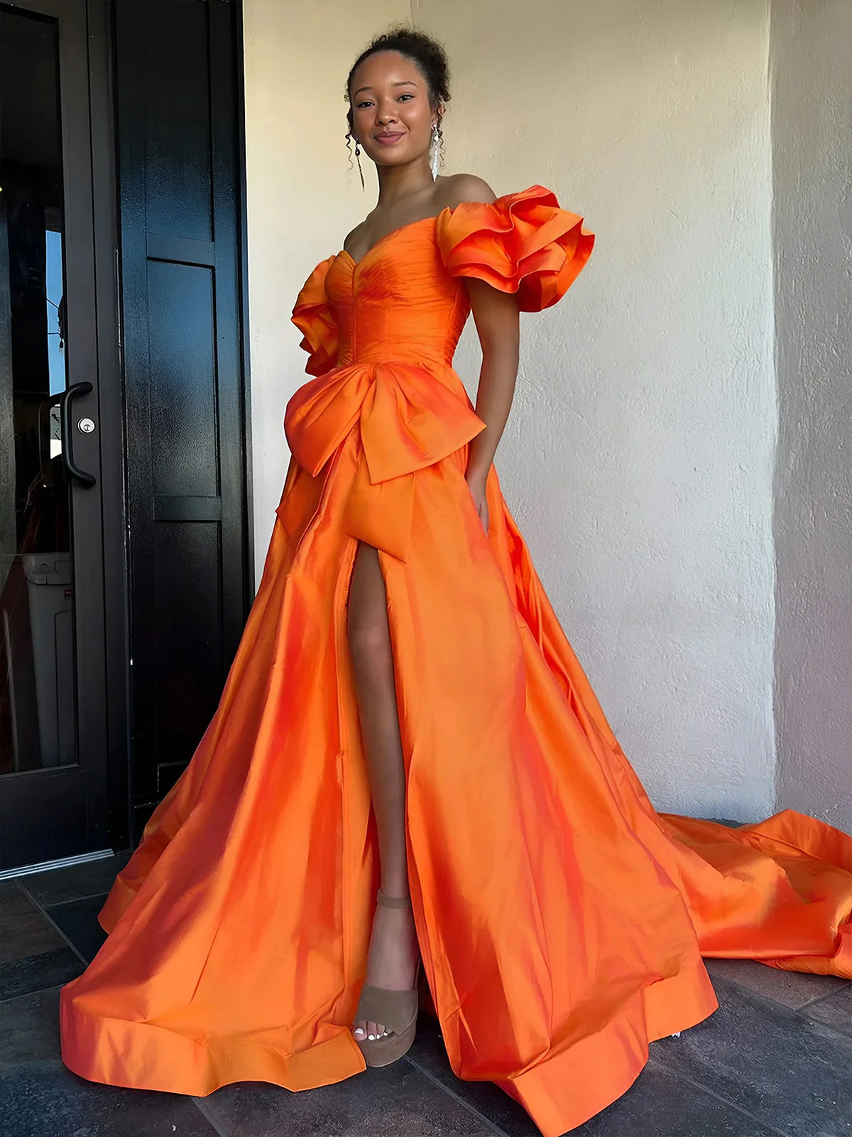 A-line Newest Long Prom Dresses, Off Shoulder Party Dresses, 2025 Wedding Guest Dresses